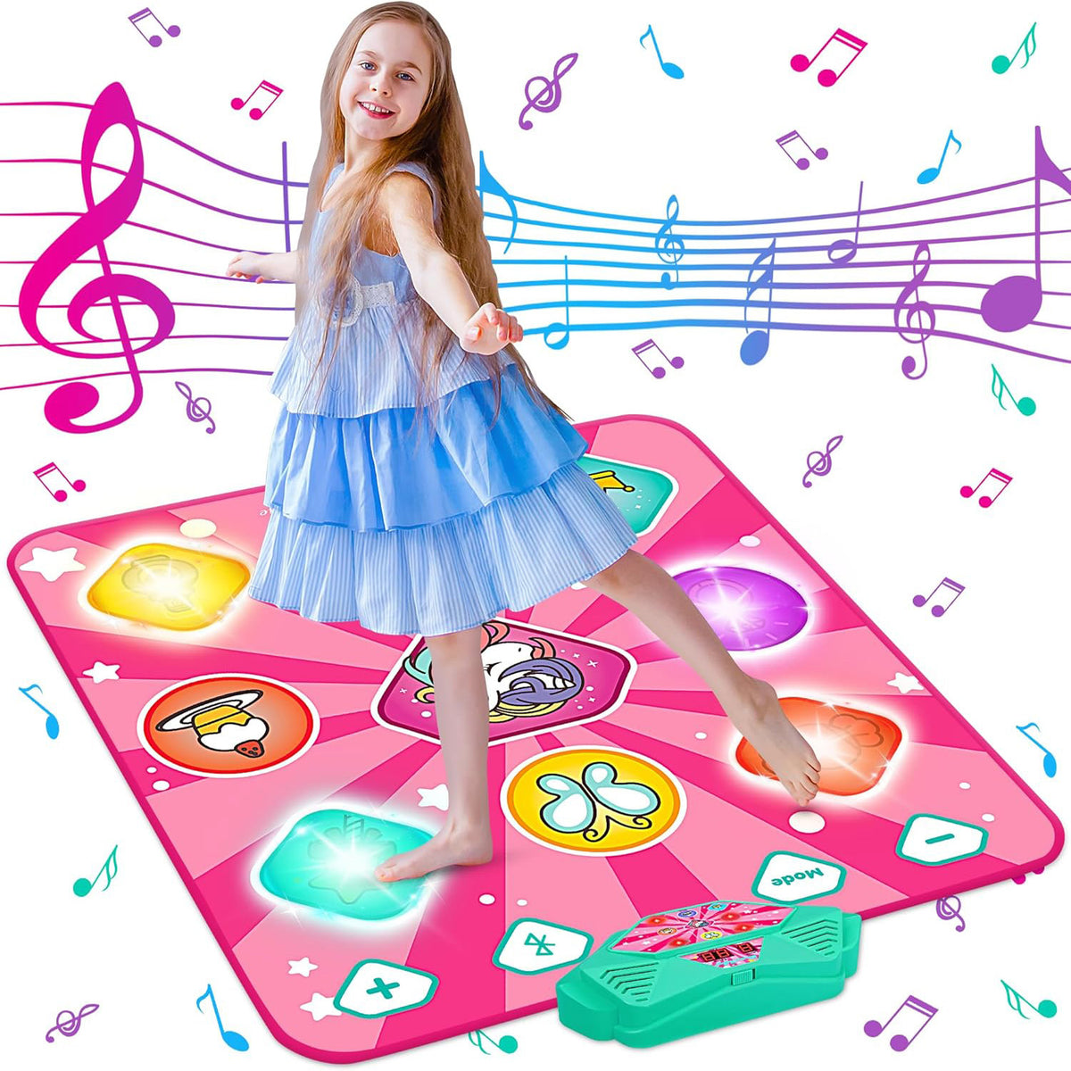 Bright and colorful dance mat designed for children, promoting active play and movement while developing coordination and rhythm skills