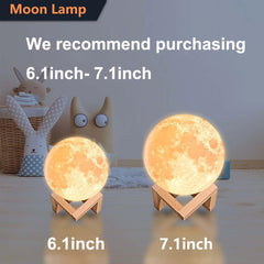 Rechargeable moon lamp in various sizes and colors, perfect for home decor and enhancing nighttime ambiance