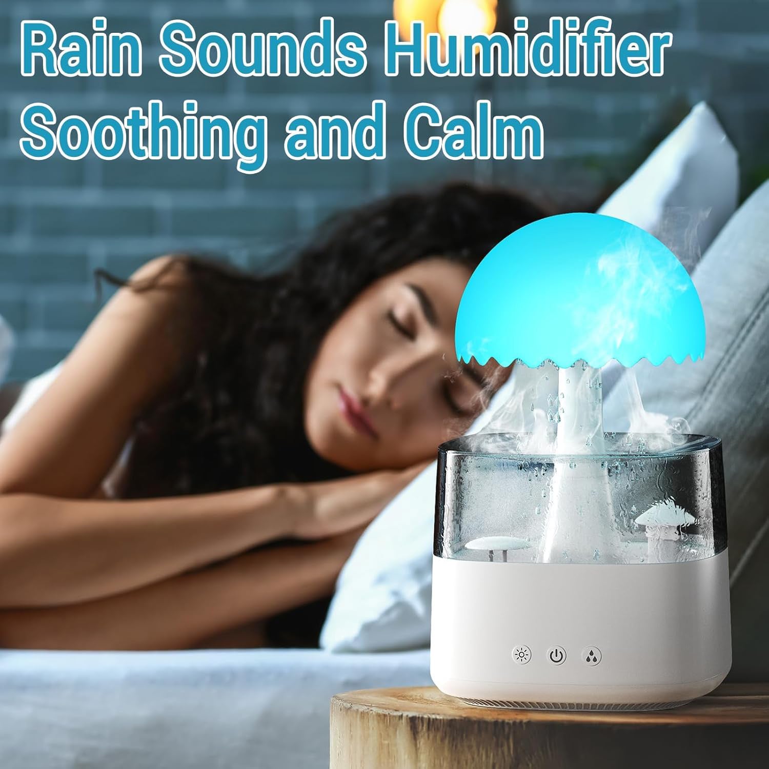 Aesthetic desk humidifier with LED lights, a rain cloud shape, and water drip misting, perfect for workspaces and bedrooms to maintain ideal humidity