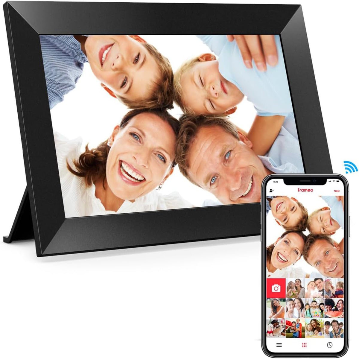 Digital picture frame with HD display, perfect for showcasing family photos and artwork in a stylish electronic photo frame