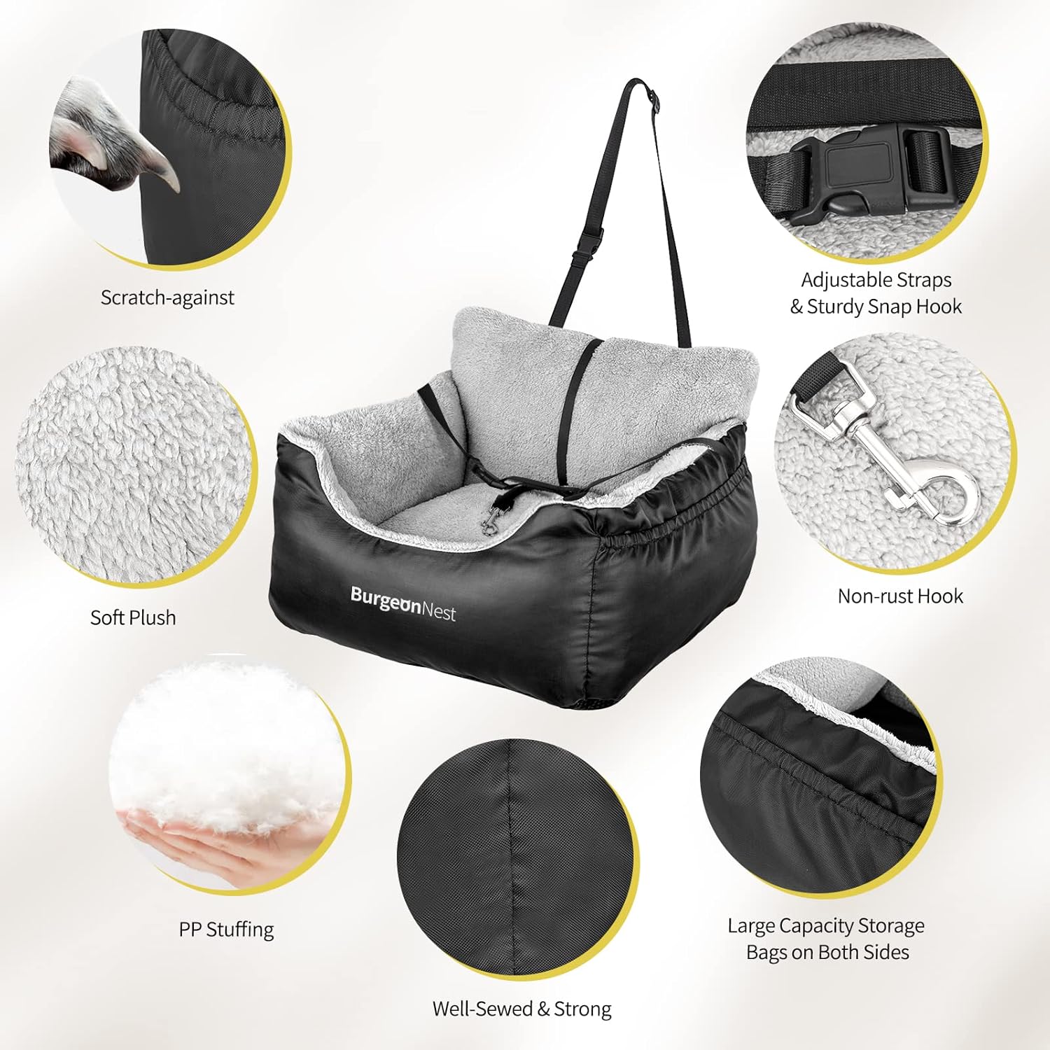 Dog car seat with adjustable straps for secure fit, making it easy to install in any vehicle while keeping your small dog safe and comfortable during travel
