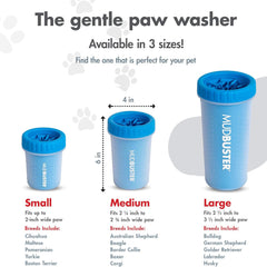 Dog paw cleaner with easy-to-use bristles that thoroughly wash away mud and sand, providing a fast, effective solution for paw hygiene