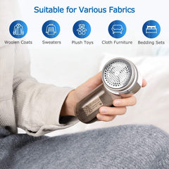 Portable fabric shaver with powerful motor, ideal for removing fuzz from clothes, sweaters, and other fabrics