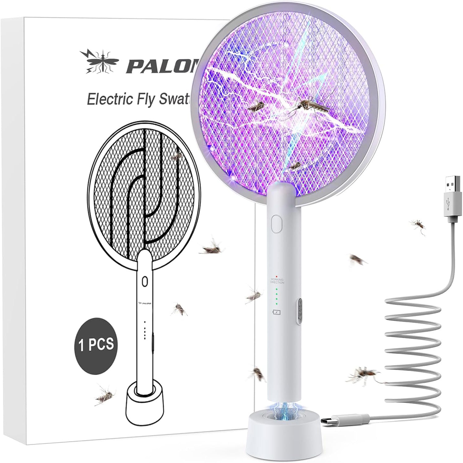 Powerful electric fly swatter racket for quick and efficient mosquito and insect control