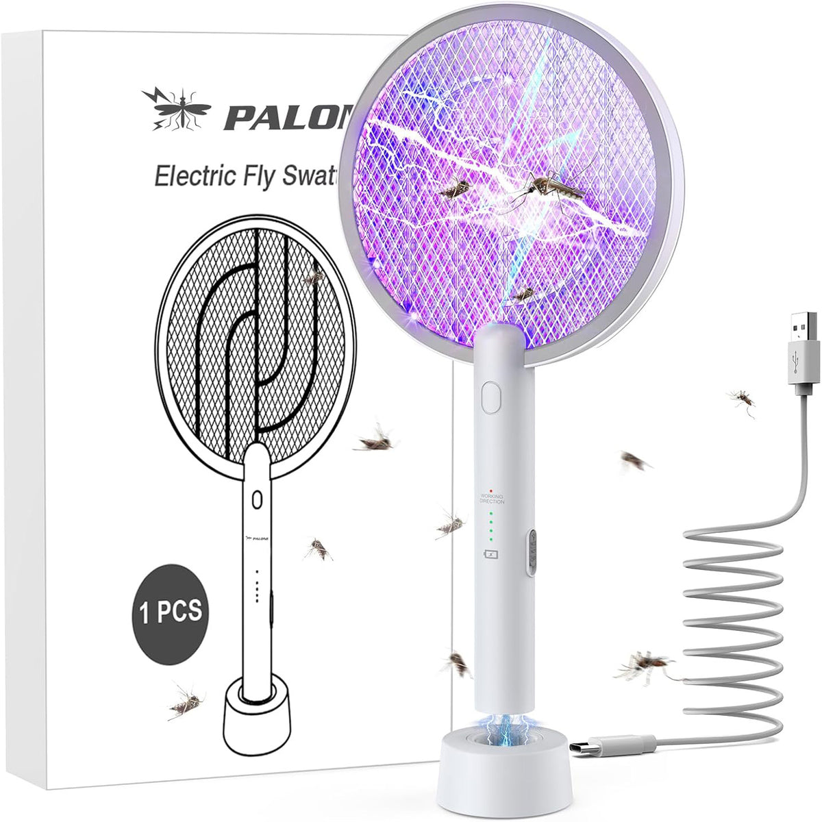 Powerful electric fly swatter racket for quick and efficient mosquito and insect control