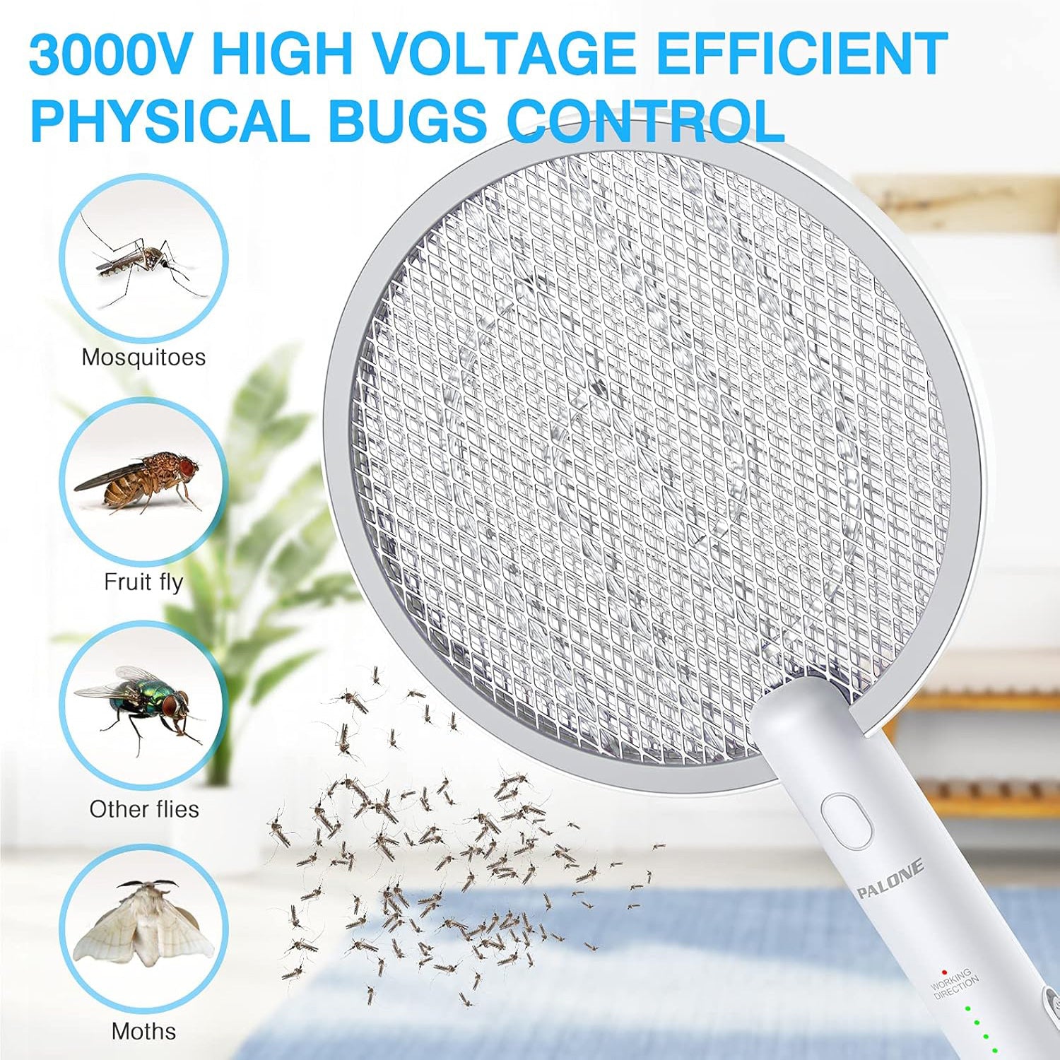 Portable electric insect swatter with durable handle and powerful zapping capability