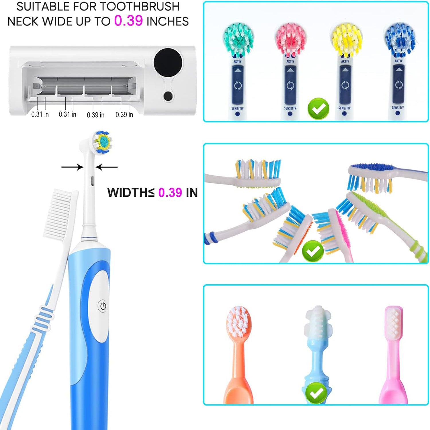 UV toothbrush cleaner with built-in timer to kill bacteria and germs