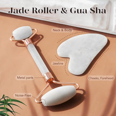 Natural jade roller and Gua Sha stone for face massage, crafted to relieve facial tension and improve blood circulation