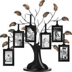 Elegant family tree picture frames for wall décor, featuring a unique design and six hanging photo slots to display cherished family memories