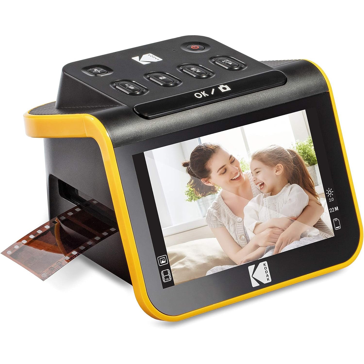 High-quality film scanner designed for digitizing old photographs and 35mm film negatives, featuring advanced optics for clear image reproduction