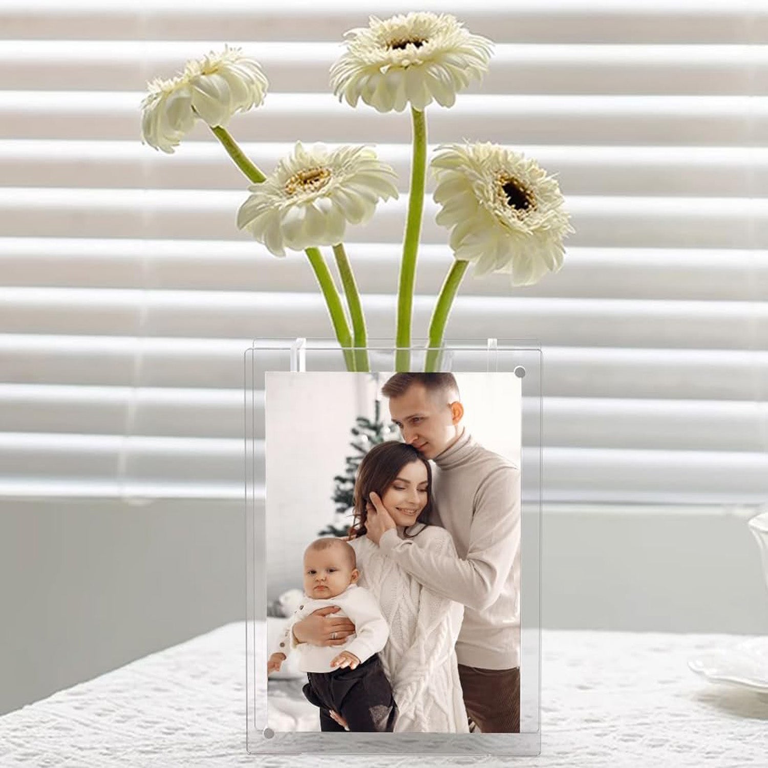 Magnetic 5x7 photo frame with attached flower vase for creative home and office decorating ideas