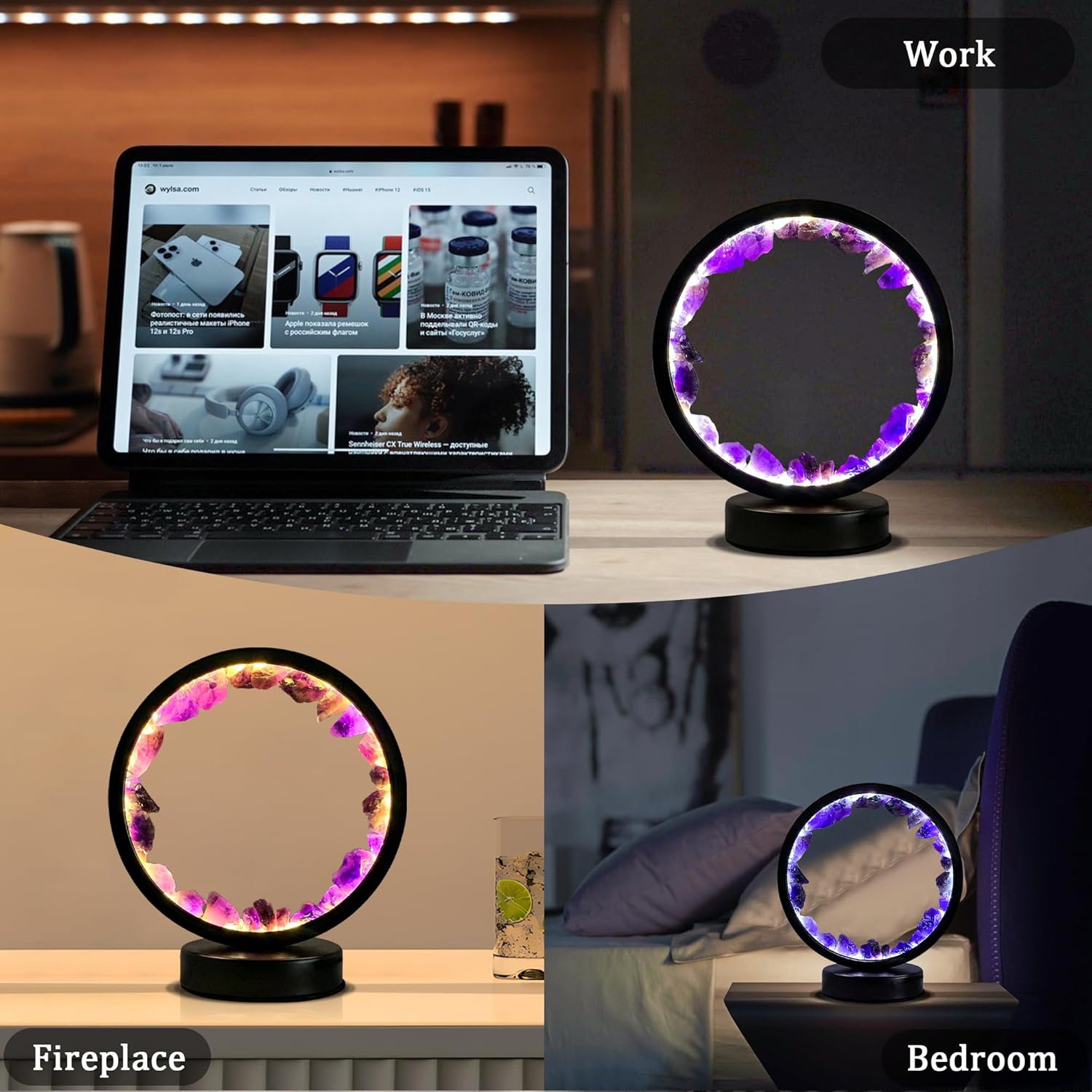 Fluorite bedside lamp with LED light for ambient lighting  