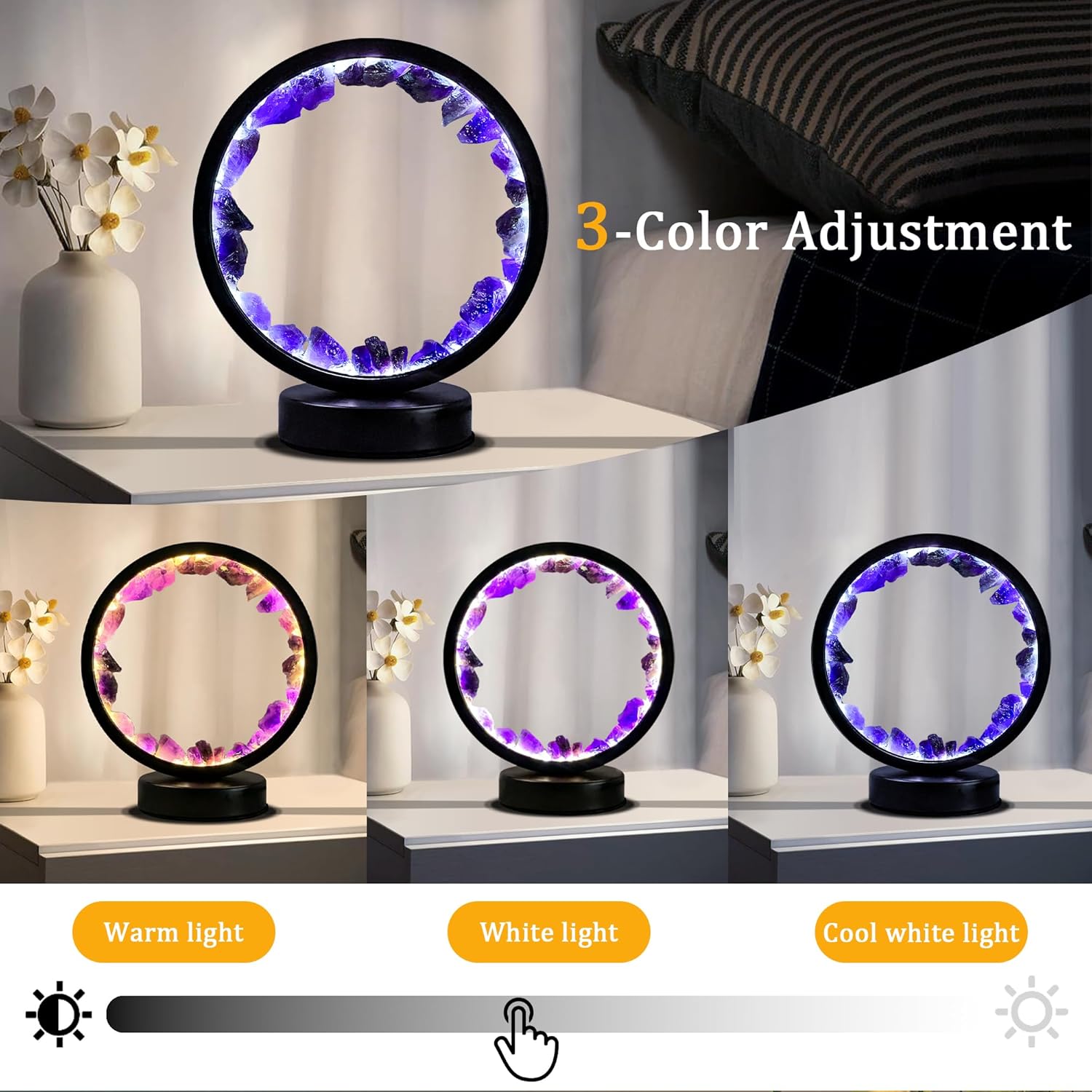 Fluorite crystal lamp emitting soft glow for bedroom lighting  