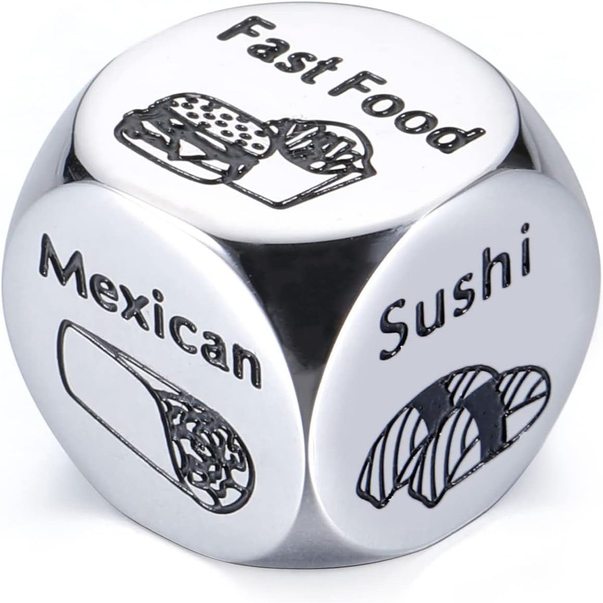 Colorful food decision dice for couples, featuring various meal options to help choose dinner easily