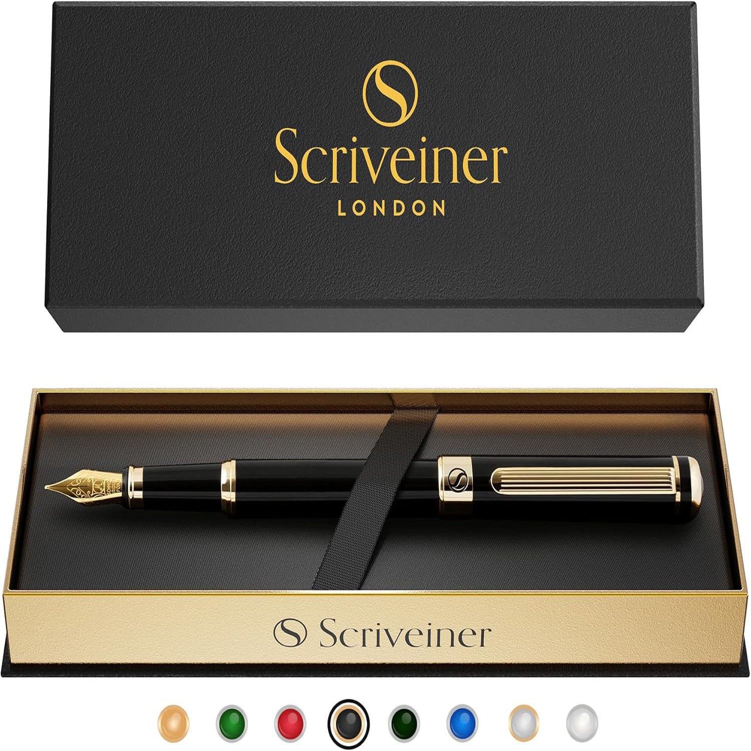 Timeless black fountain pen with 24K gold trim, combining classic design and modern elegance for a perfect writing experience