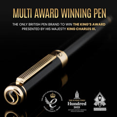 Elegant fountain pen featuring a black lacquer body and 24K gold finish, perfect for daily use and special occasions