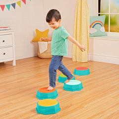 An adjustable gymnastics balance beam in a home gym setting, promoting fun and effective training for aspiring young gymnasts