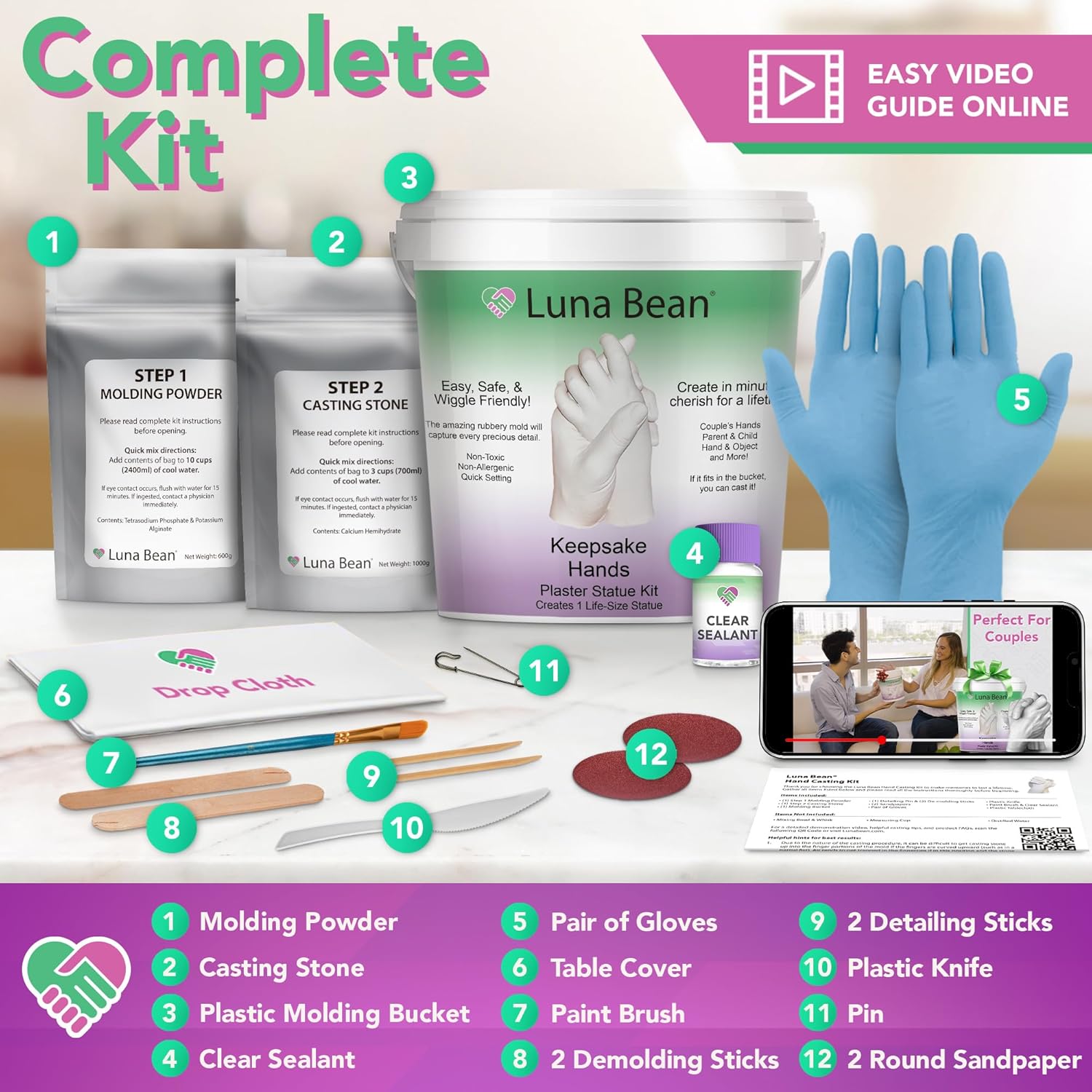 An innovative handprint mold kit for couples, featuring non-toxic materials to safely capture the unique shapes of your hands