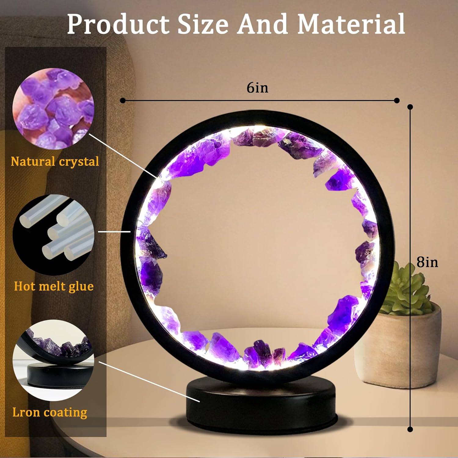 LED crystal lamp with natural healing properties for wellness  