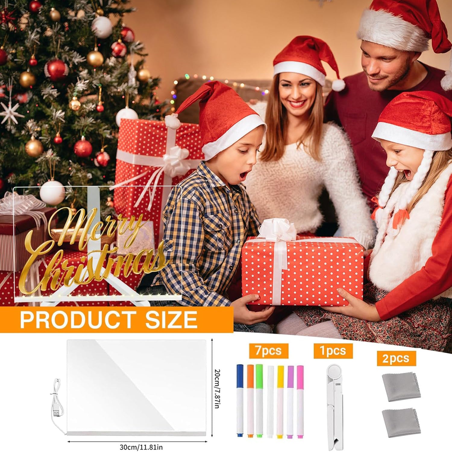 Bright acrylic whiteboard with LED lights, perfect for creative note-taking and clear message visibility