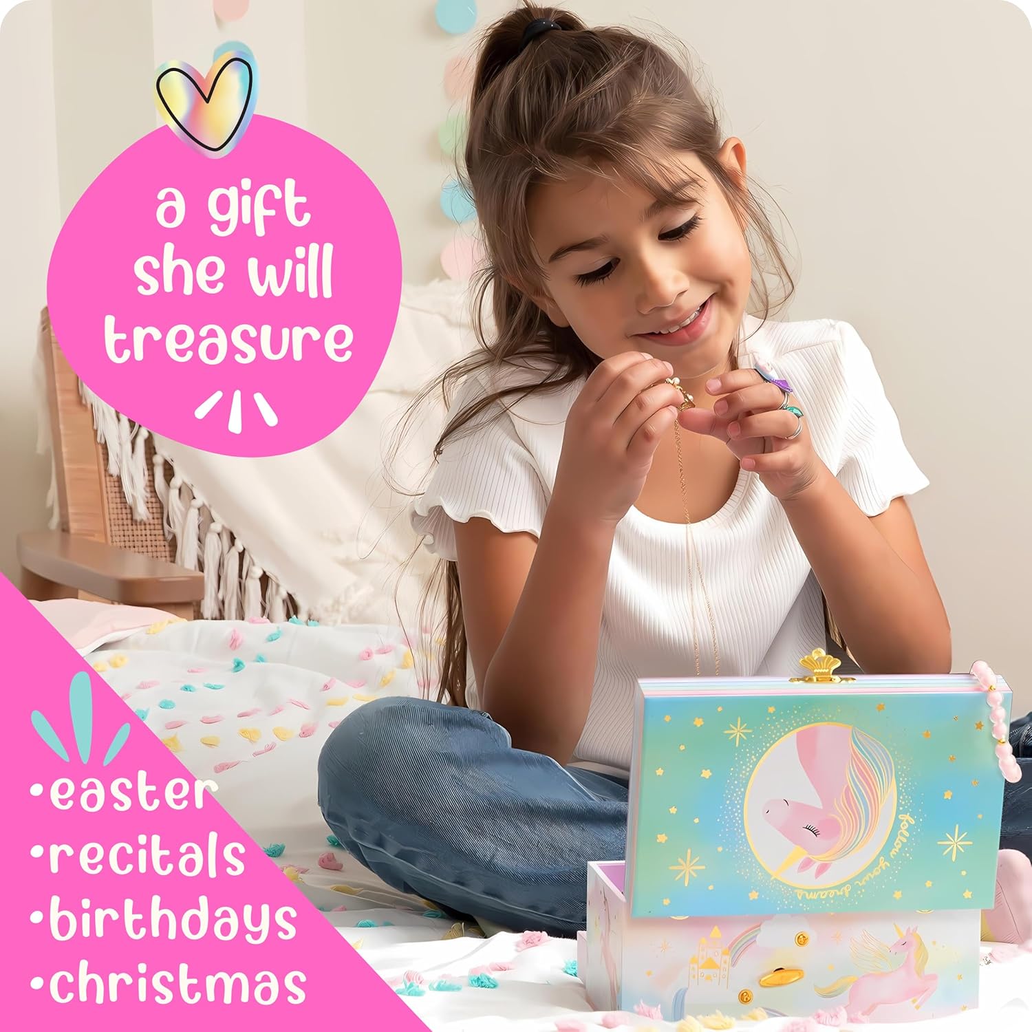 Unicorn music box for girls' jewelry and keepsakes