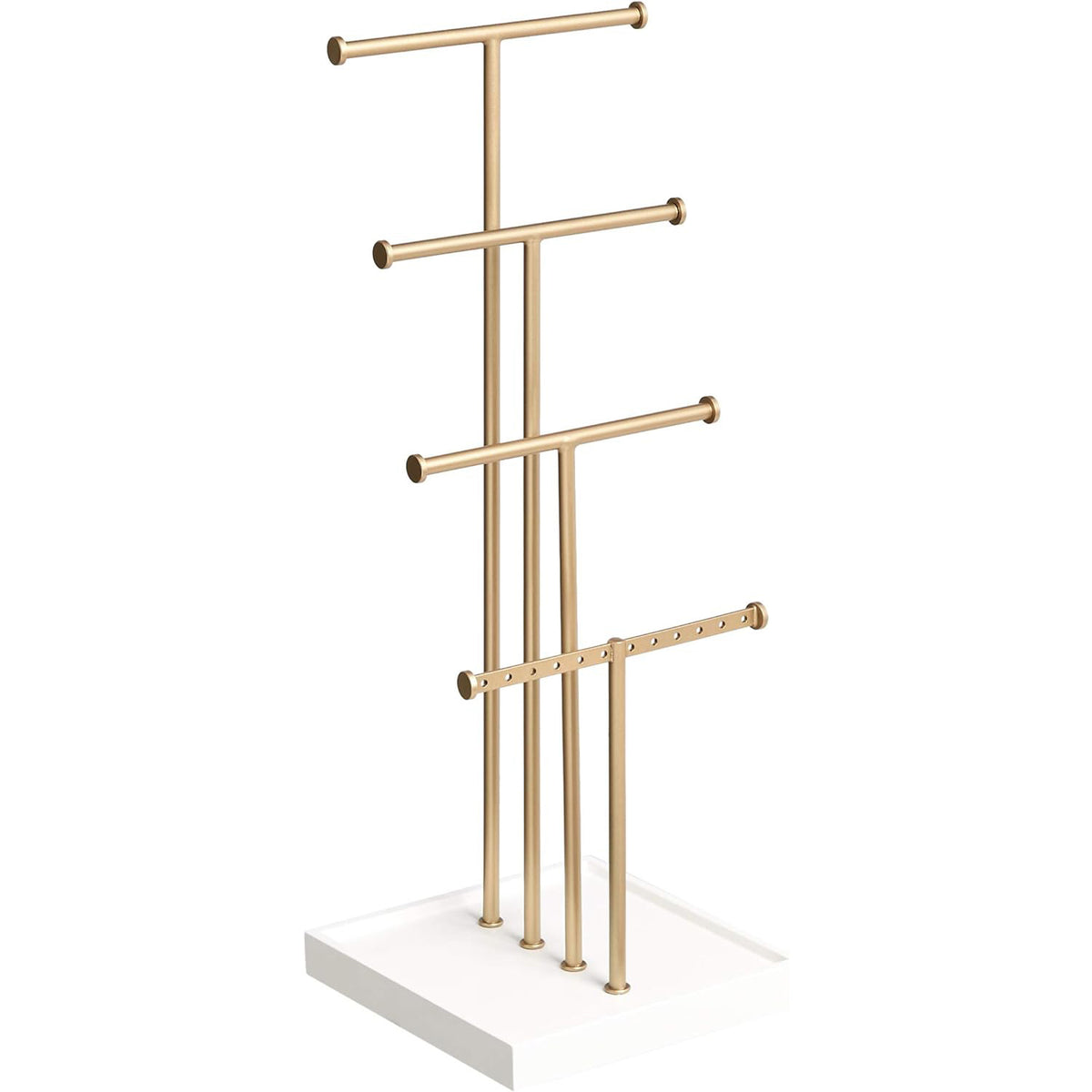 Elegant jewelry organizer designed to neatly store and display necklaces, bracelets, and earrings on a stylish stand for easy access and organization