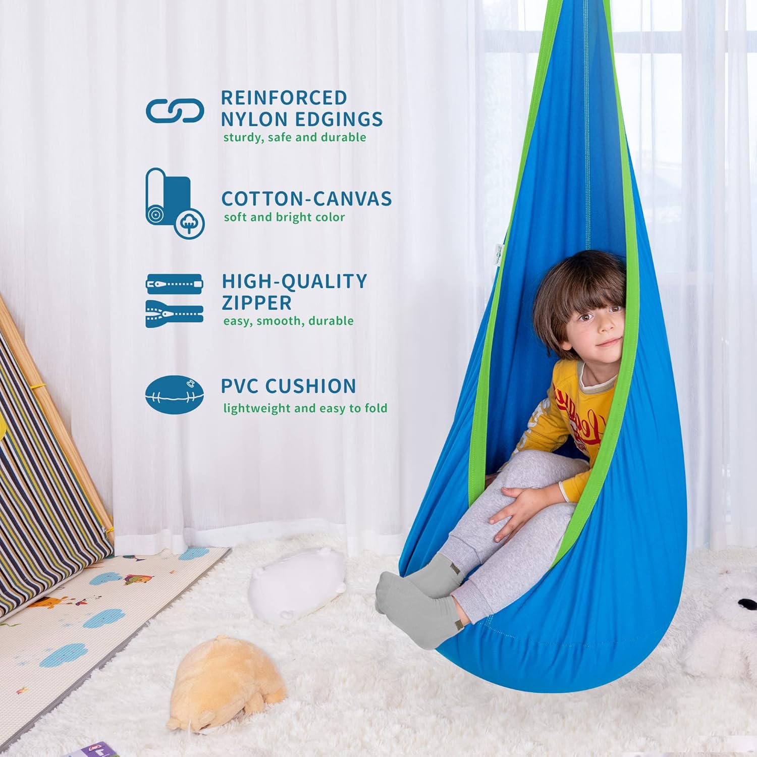 Kid hammock swing chair with soft cushion, designed to enhance comfort and relaxation