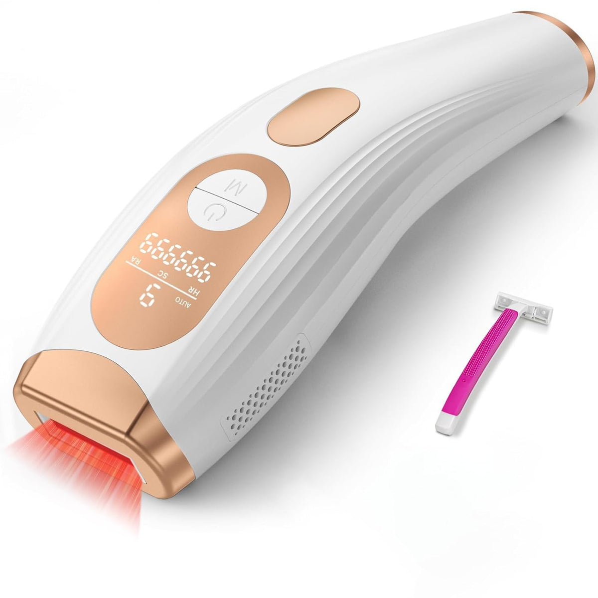 Laser hair removal device for effective and lasting hair reduction for men and women, suitable for body and facial hair removal