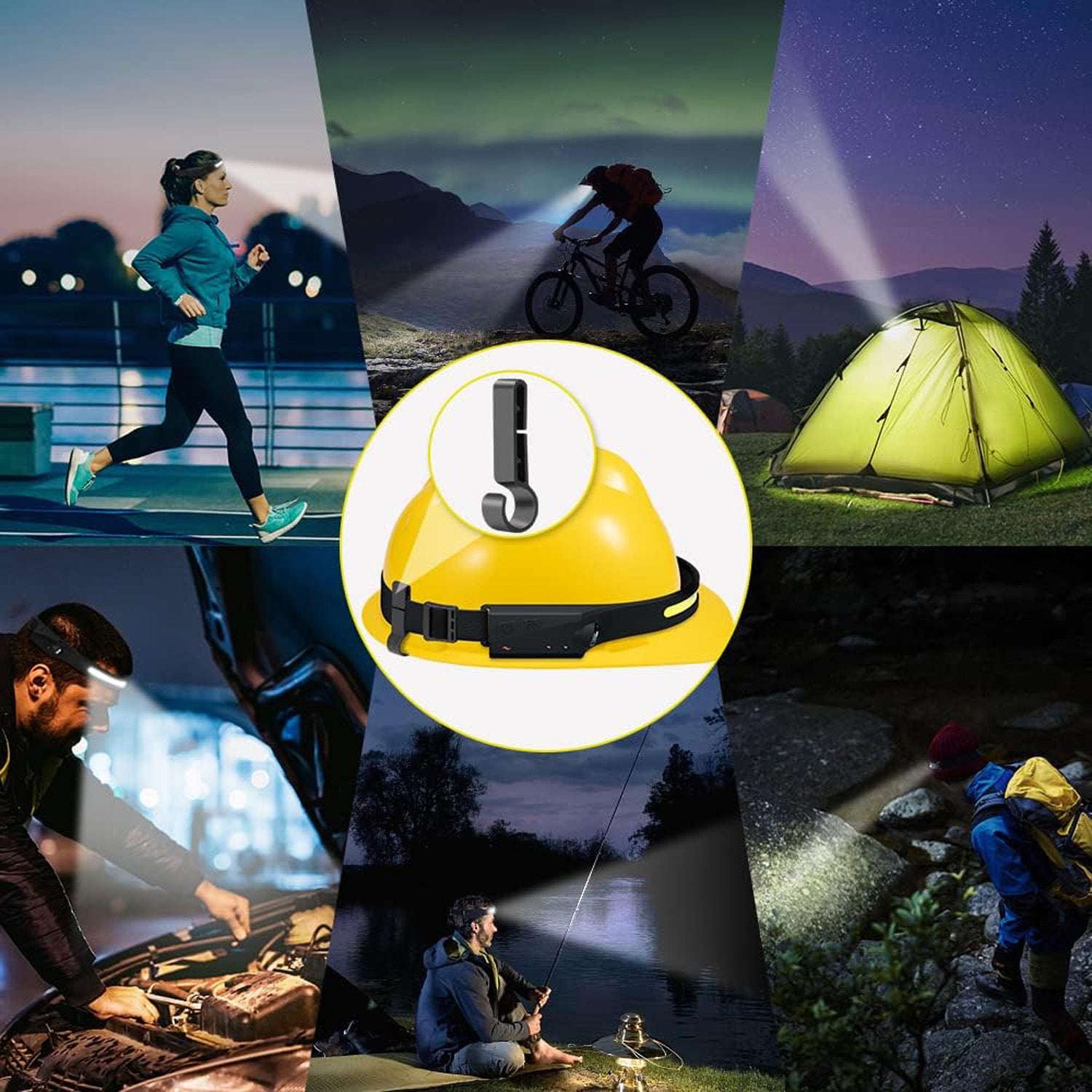 Rechargeable LED headlamp for work and outdoor activities, comfortable to wear with adjustable strap, perfect for hands-free lighting while on the go