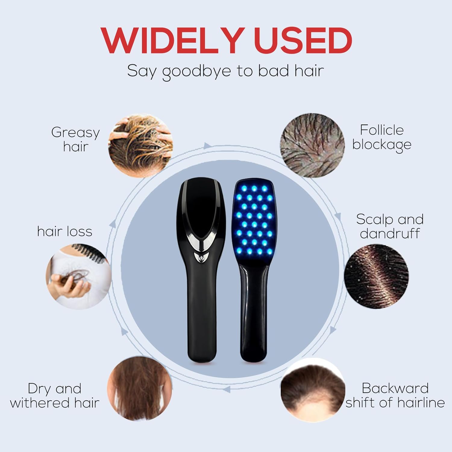 Ergonomic hair growth comb equipped with laser lights, providing an innovative solution for anyone seeking to prevent hair thinning