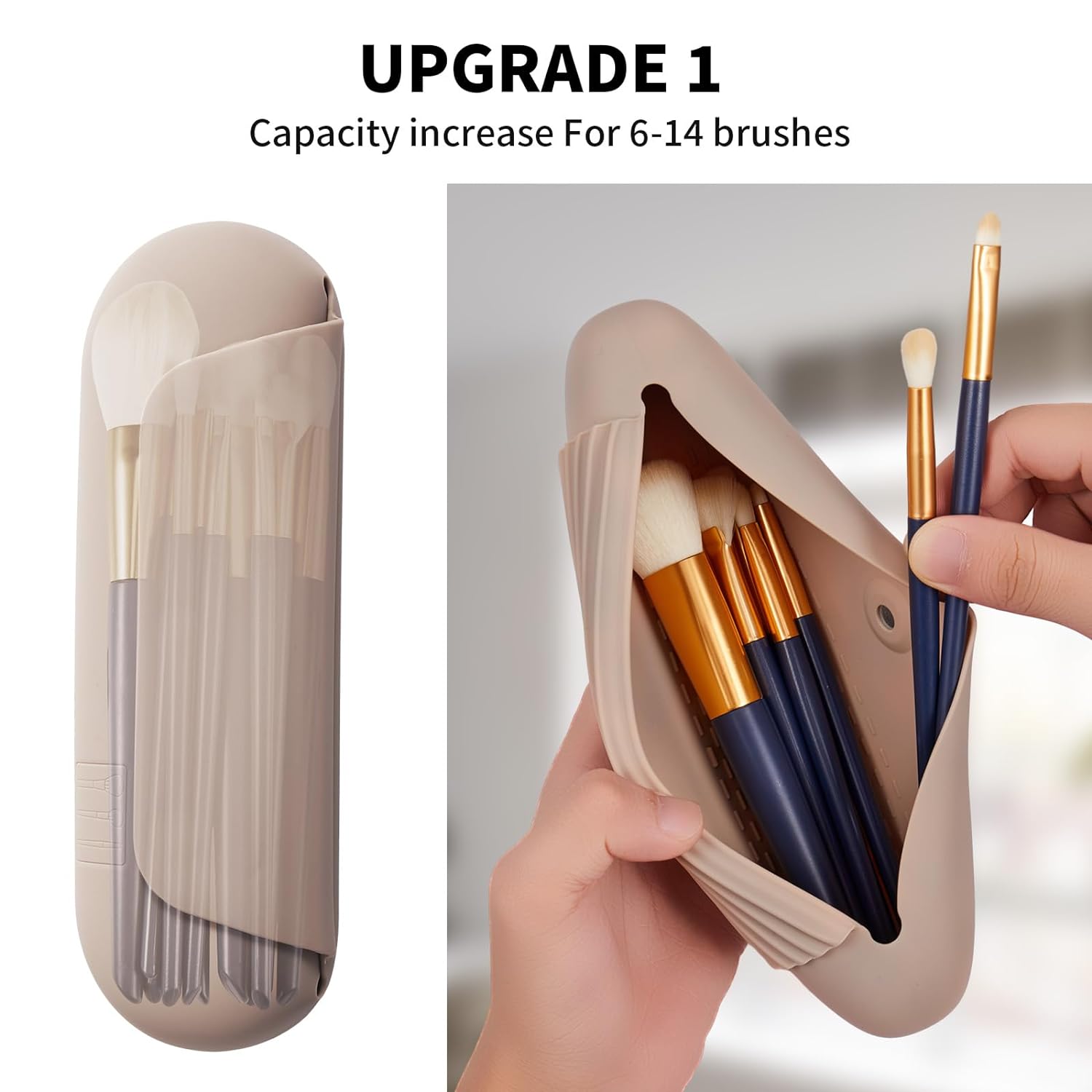 Compact silicone makeup brush holder for vanity, perfect for storing makeup brushes in an organized way