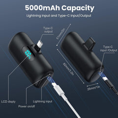 Portable charger with compact design, small and efficient power bank for travel