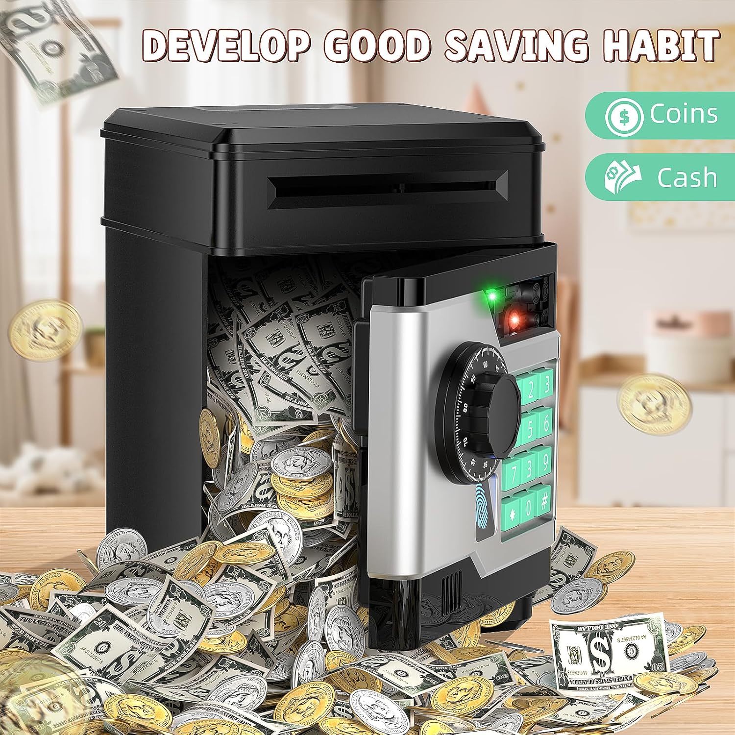 An easy-to-use money bank for kids with secure coin storage, encouraging good financial habits early on