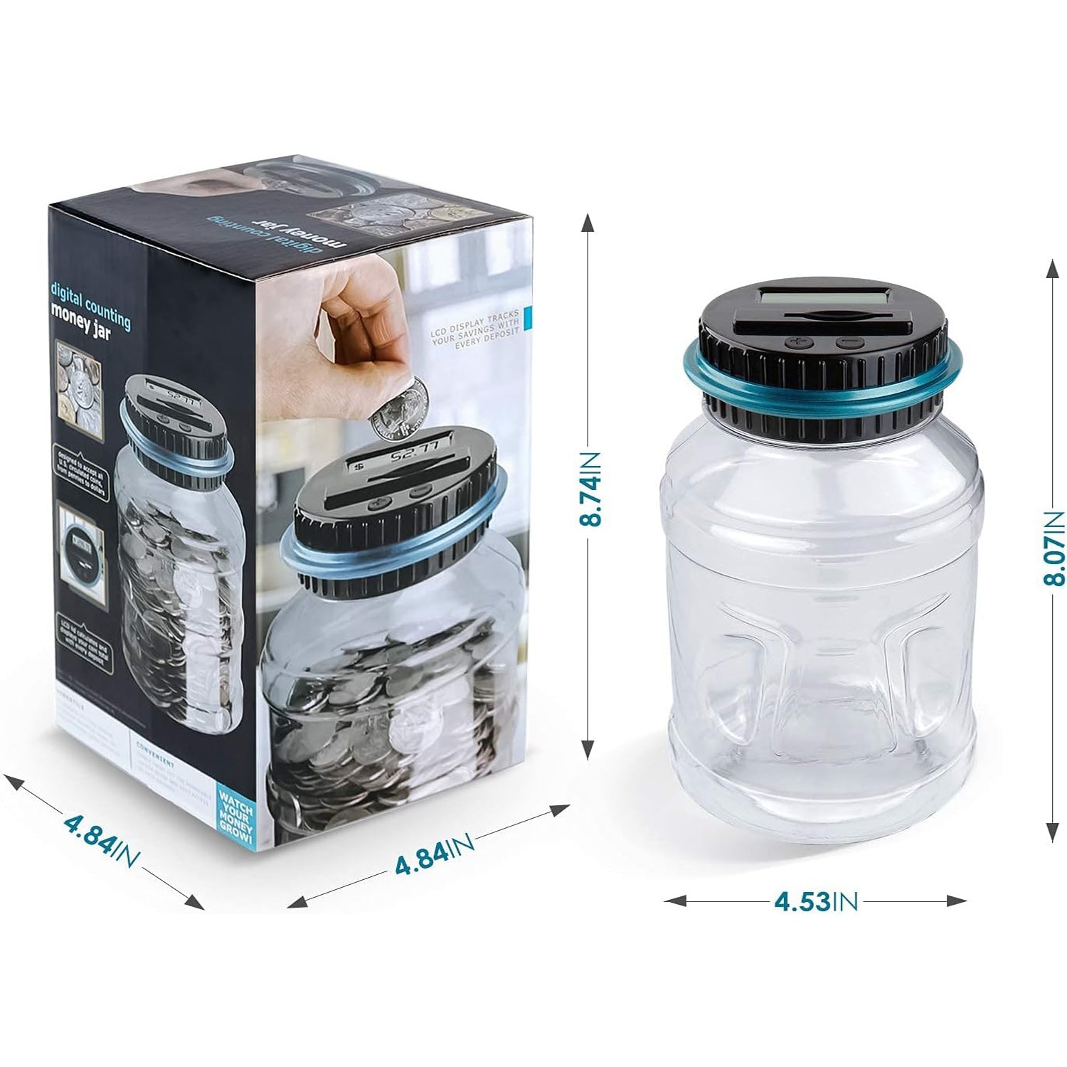 Money-saving jar for adults and boys, a large coin bank ideal for tracking savings