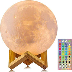 Moon Lamp on a bedside table illuminating a cozy bedroom atmosphere with warm LED light