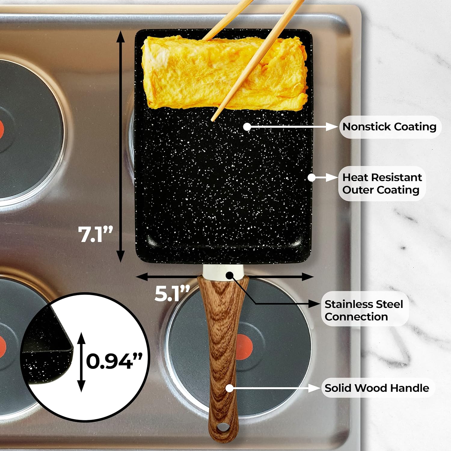 Nonstick tamagoyaki skillet, a versatile pan ideal for Japanese egg dishes, rolled omelettes, and other Japanese cuisine essentials