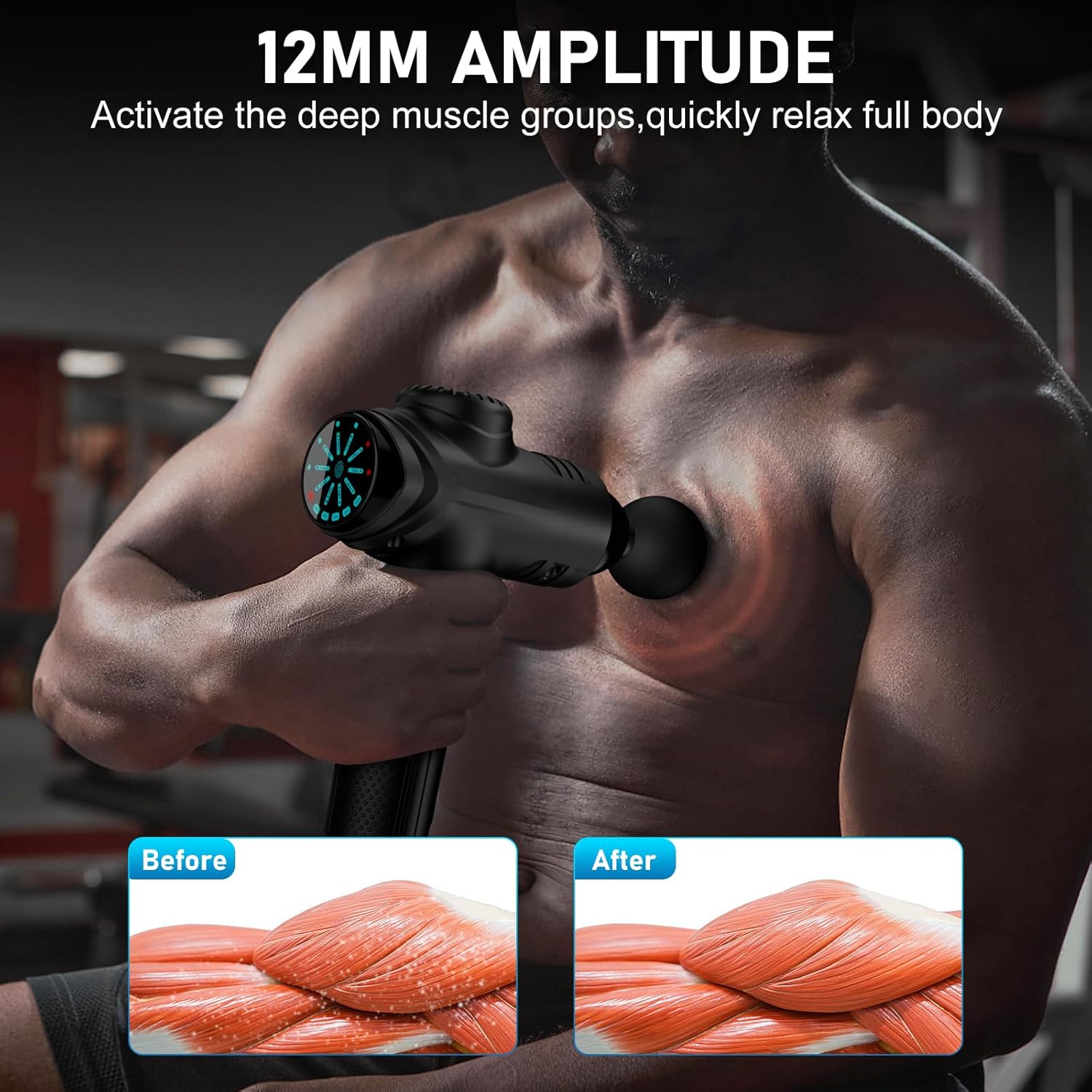 Portable deep tissue massage gun, ideal for athletes and gym-goers for fast muscle recovery and therapy