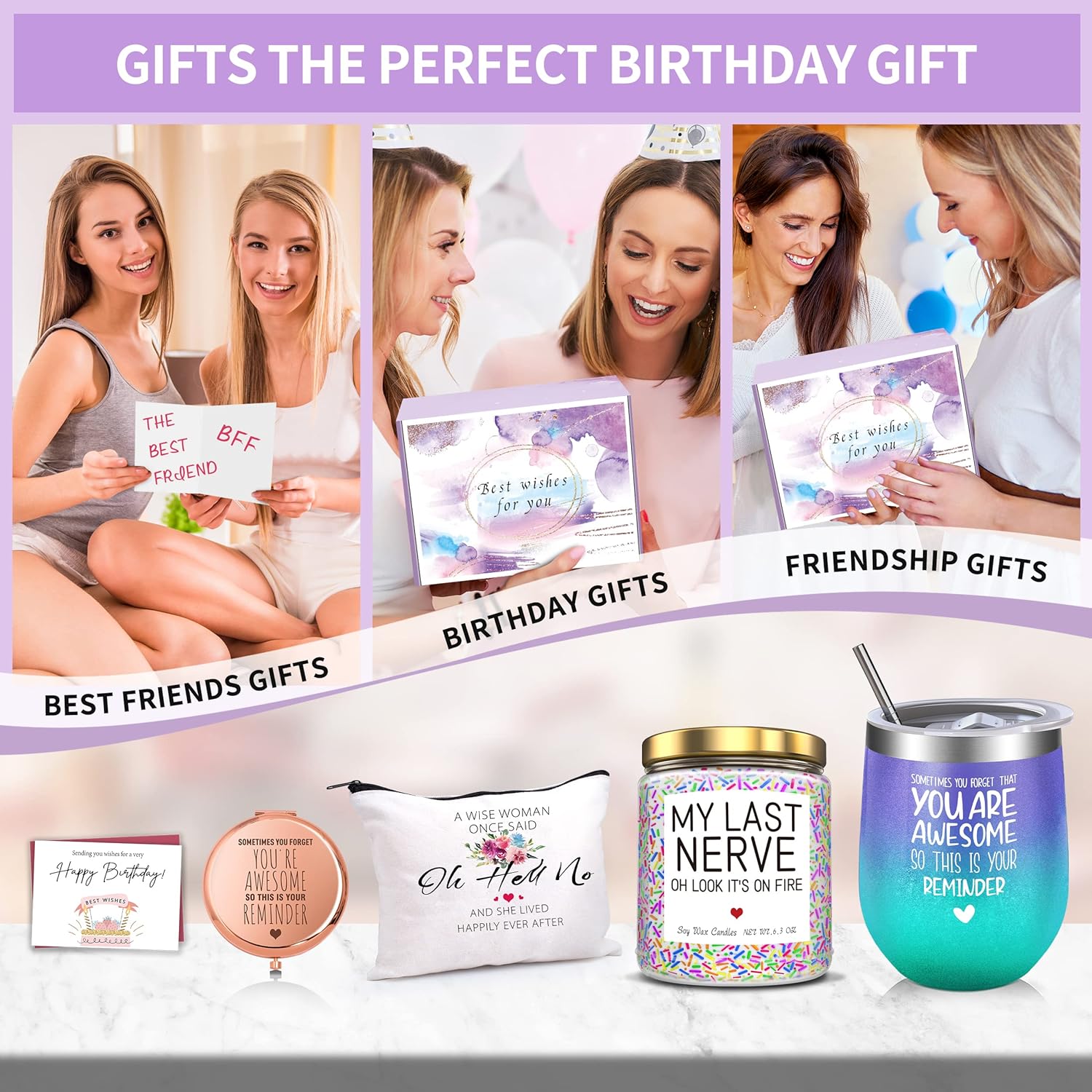 A selection of personalized birthday gifts for women, including monogrammed items and customized jewelry, making her celebration memorable