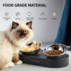 Pet food bowl set including a dog bowl and a cat bowl, crafted from stainless steel for durability and featuring a modern, sleek design for any home