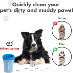 Pet paw cleaner cup that offers a gentle and efficient way to clean your dog’s paws, with soft silicone bristles and a portable design