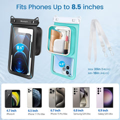 Durable waterproof phone bag, suitable for all smartphones, ensuring safety from water, sand, and dirt, perfect for water sports