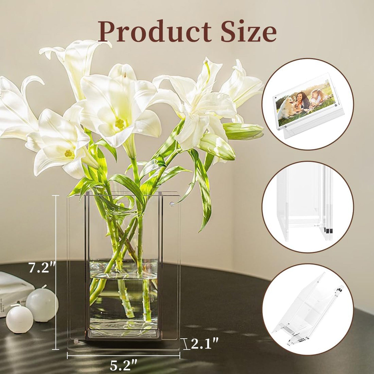 Magnetic picture frame and flower vase combination for elegant, multifunctional home decoration