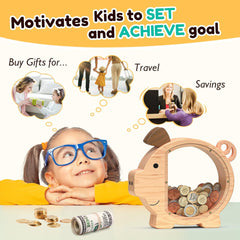 Charming wooden piggy bank, a fun and practical way to teach kids about saving money