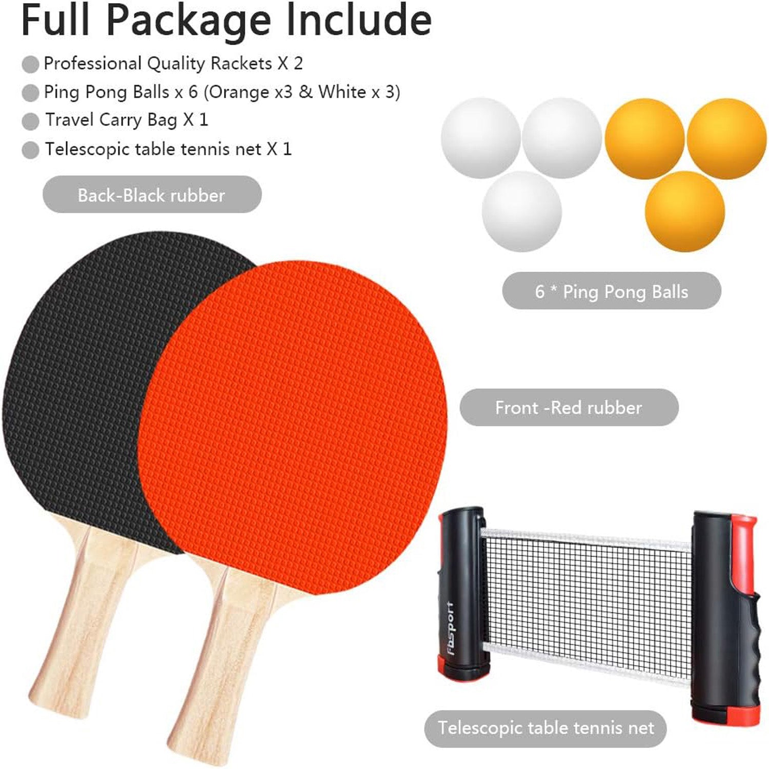 All-in-one ping pong paddle set with two paddles and a retractable net, making it easy to play table tennis at home or outdoors