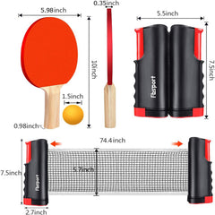 Portable ping pong paddle set with retractable net and carrying bag for on-the-go table tennis fun