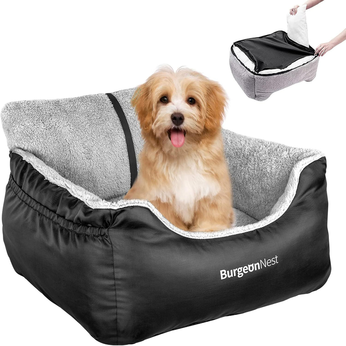 Multi-functional dog car seat for small dogs, designed to transform into a portable pet carrier, making travel easy and stress-free for you and your furry friend