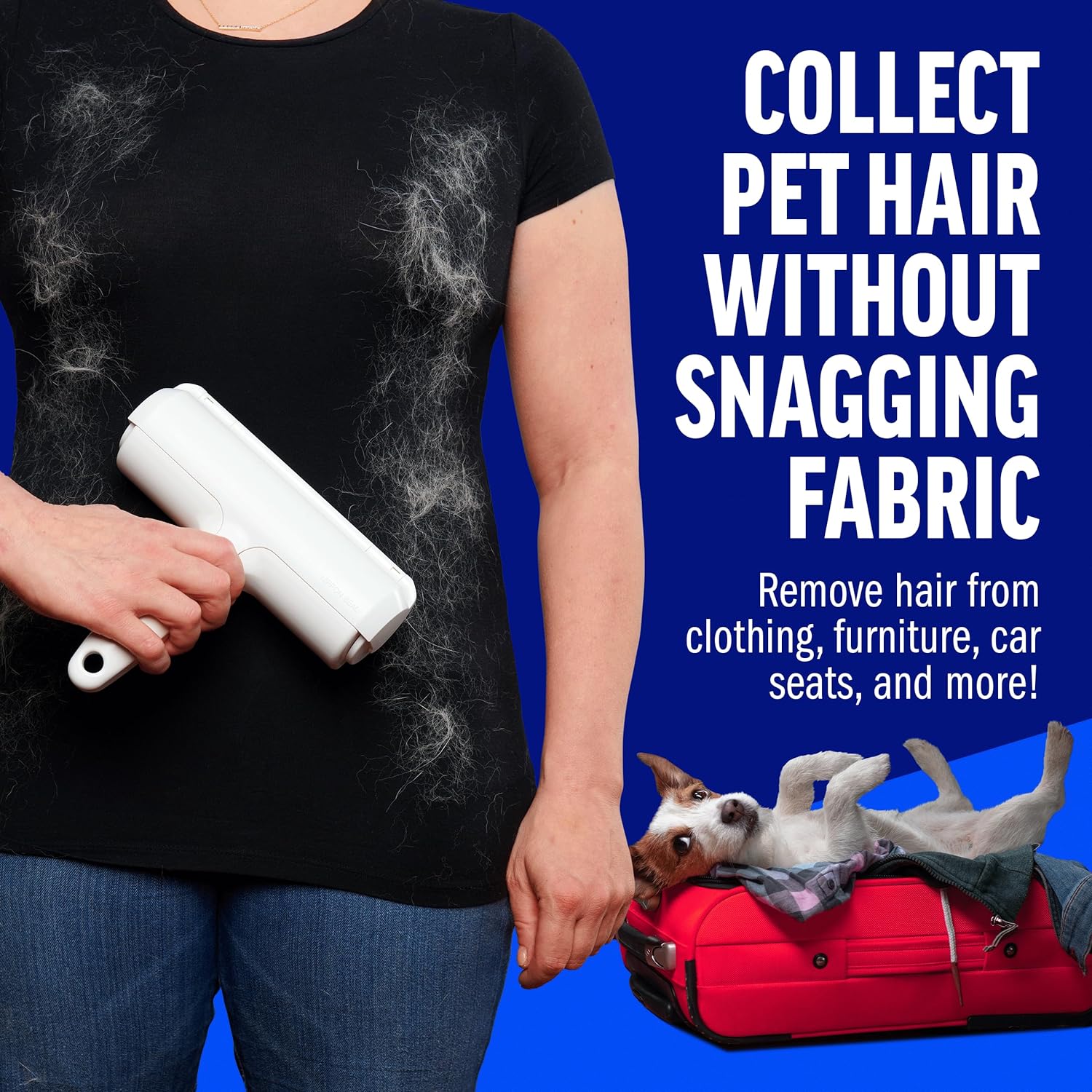 Lint roller for clothes with easy peel-off sheets, perfect for removing pet hair before heading out, ensuring you look polished and pet hair-free at all times