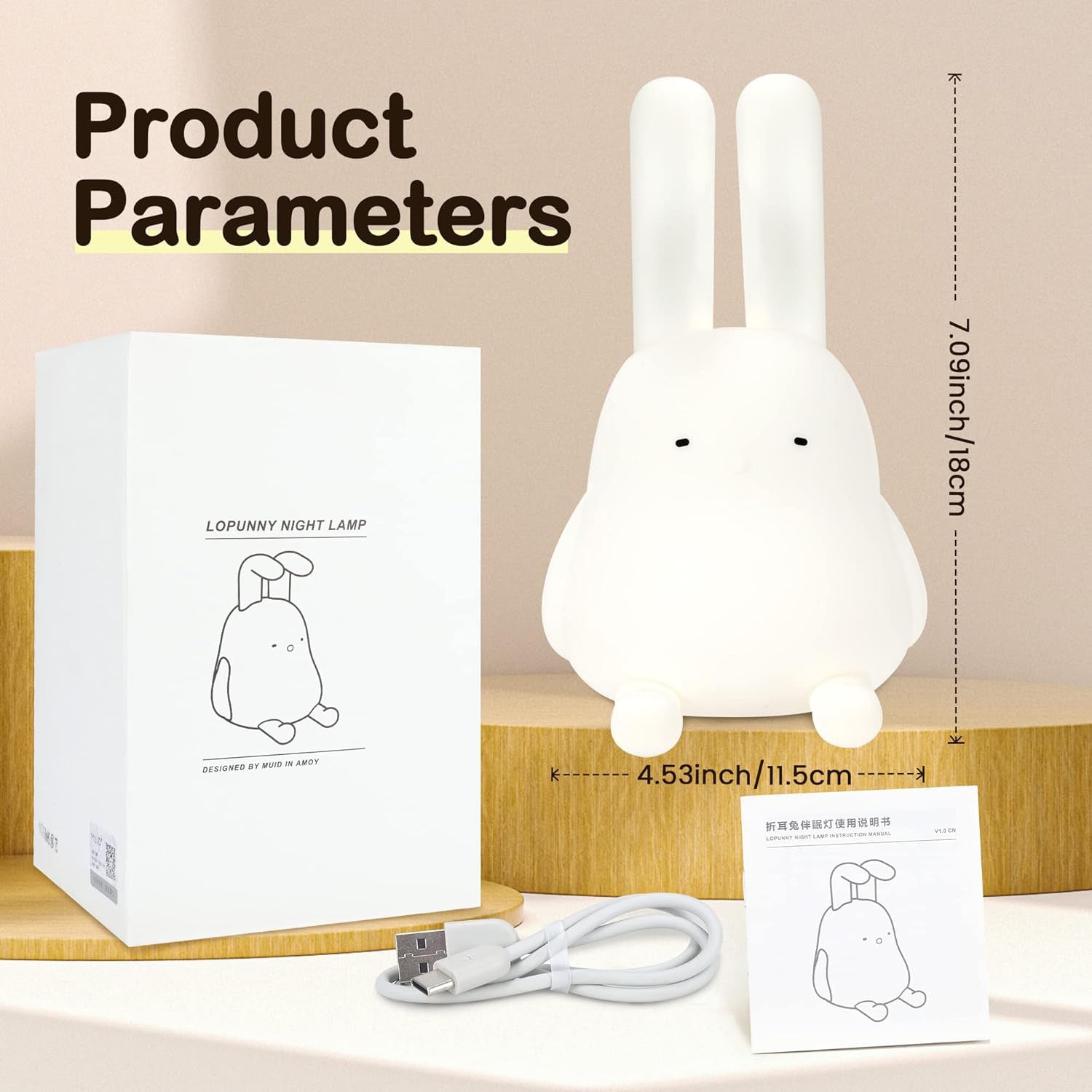 Portable bunny night light for kids, lightweight and rechargeable, making it easy to carry around and use in any part of the house