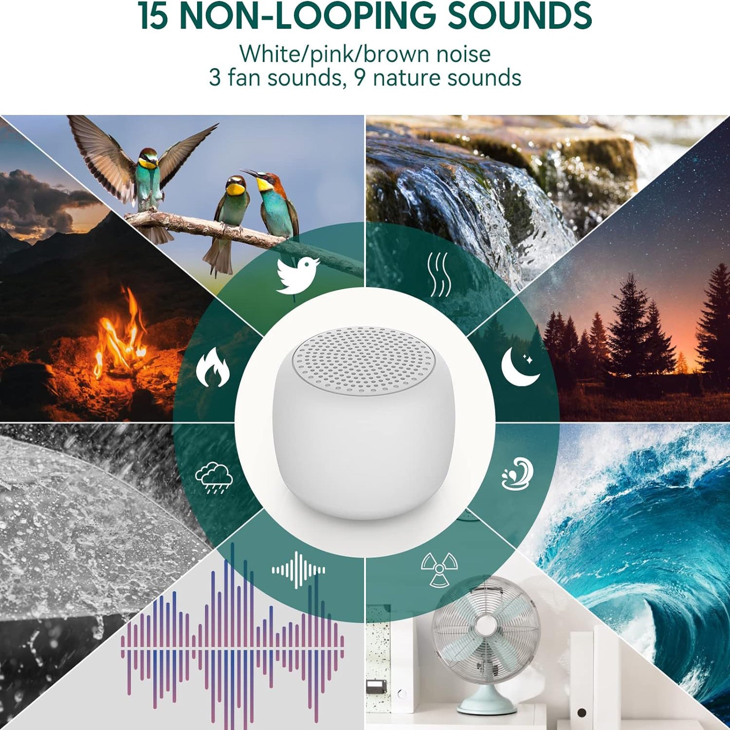 Reliable and easy-to-use sleep sound machine, producing white noise for relaxation, meditation, and sleep improvement for all ages