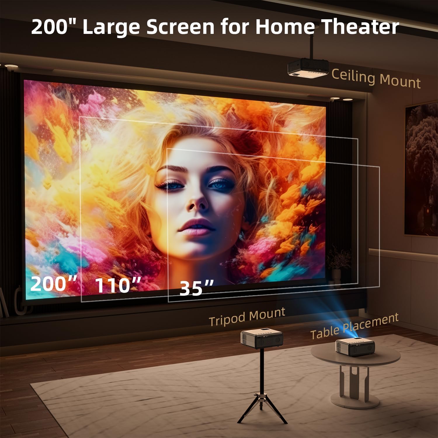 Bluetooth projector with WiFi for high-quality, wire-free streaming, ideal for transforming any room into a home theater space